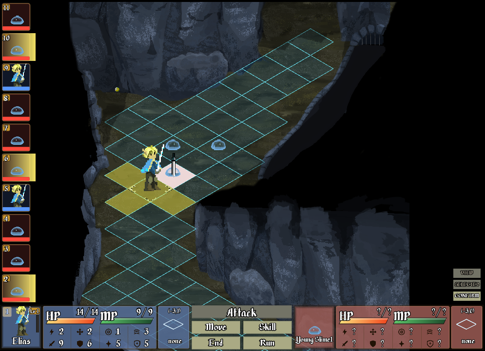 The battle screen, with each region called out.